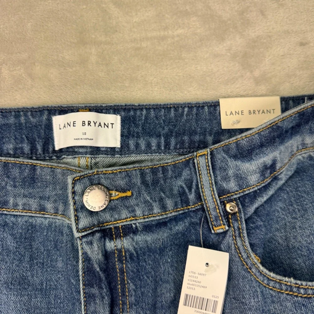 Lane Bryant Double Knee‎ Carpenter Wide Leg Jeans Womens 18 Blue High Rise New